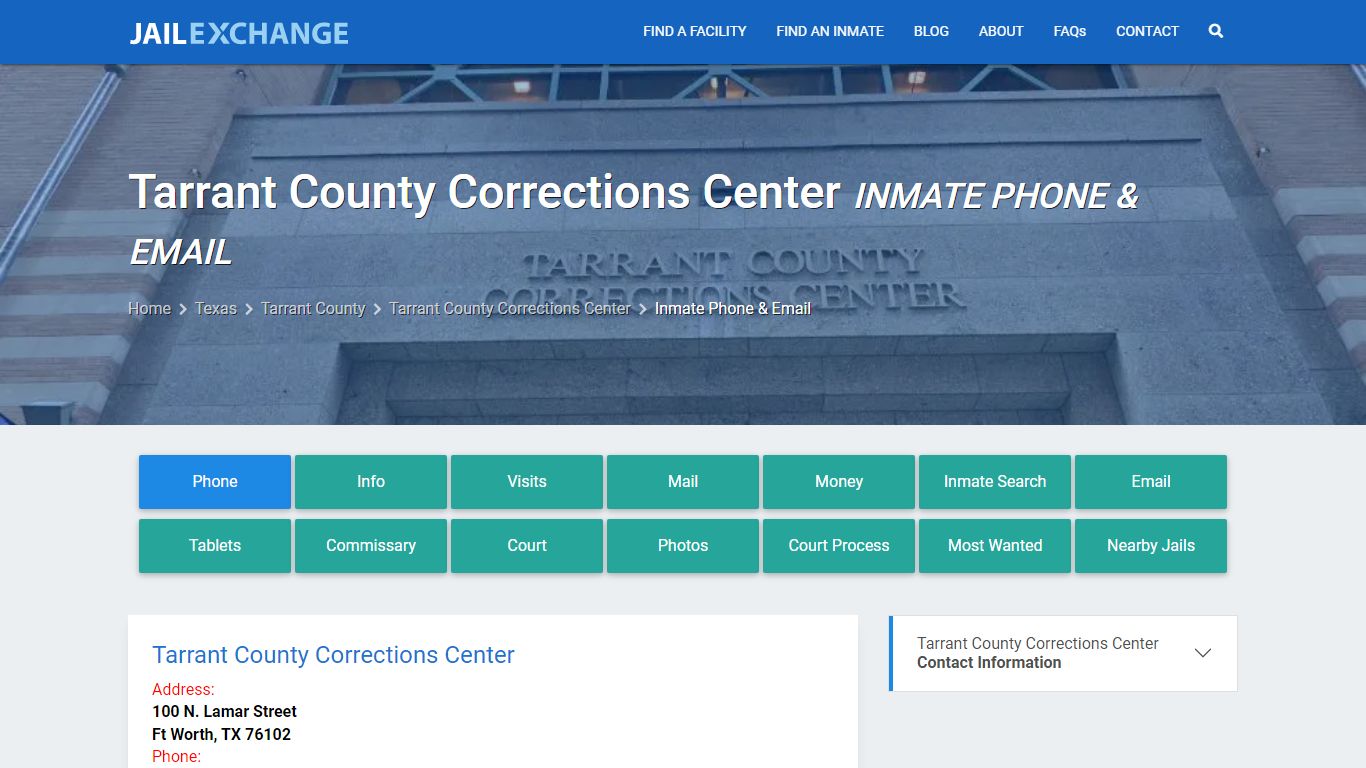 Inmate Phone - Tarrant County Corrections Center, TX - Jail Exchange