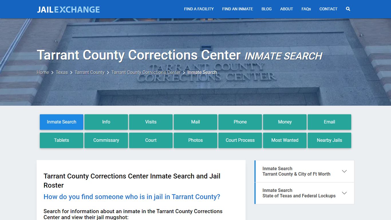 Tarrant County Corrections Center Inmate Search - Jail Exchange